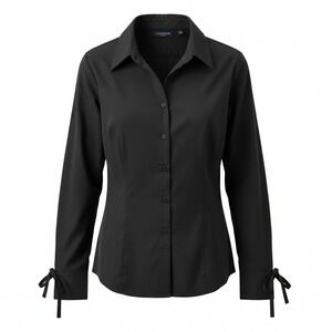 Ann Taylor Womens Button Down Shirt Black Lace Up Cuff Cotton Stretch Office 14